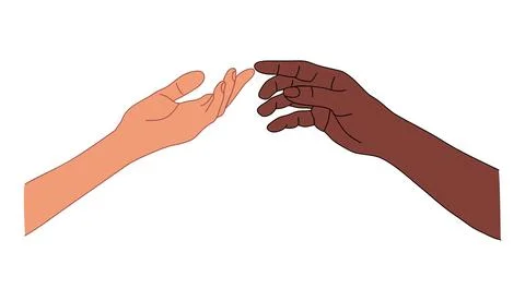 Interracial two Hands reaching out to each other. Illustrazione stock