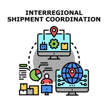 Interregional shipping coordination managing global logistics network Stock Illustration