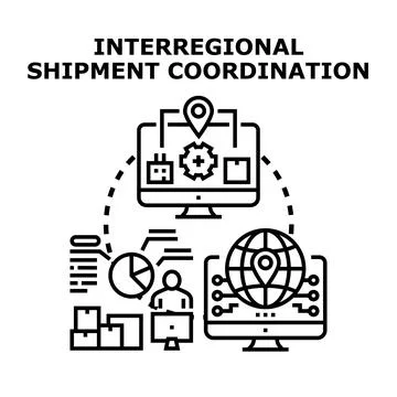 Interregional shipping coordination managing global logistics network Stock Illustration