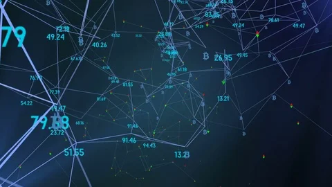 Interrelation of crypto currencies in the economic model, logo bitcoin. rotation Stock Footage 83717723