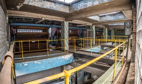 Interrior of obsolete hydro throughput facility on thermal power station. Stock-Fotos