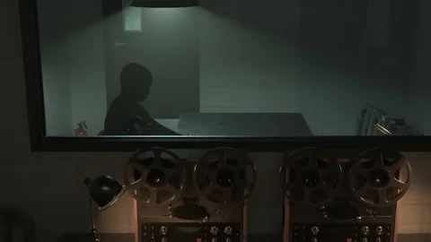 Interrogation room behind one-way mirror glass. Stock Footage 91511600