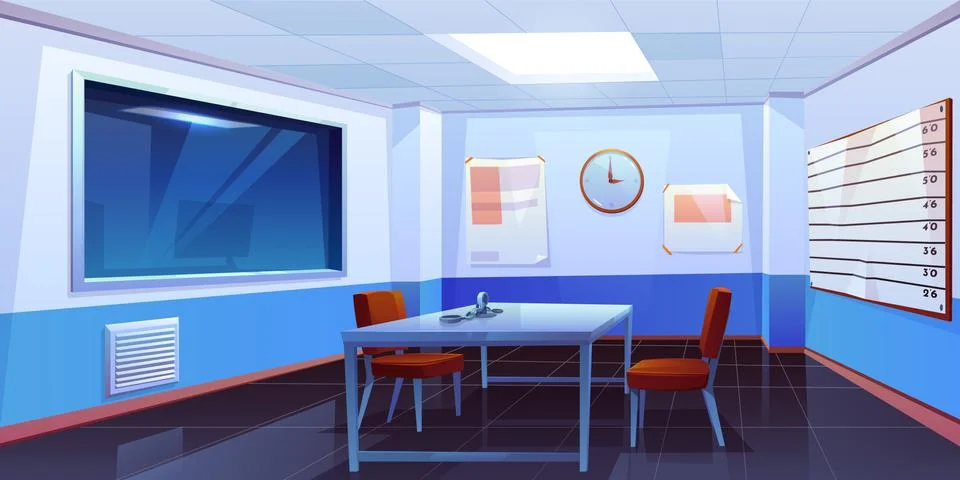 Interrogation room in police station interior Stock Illustration