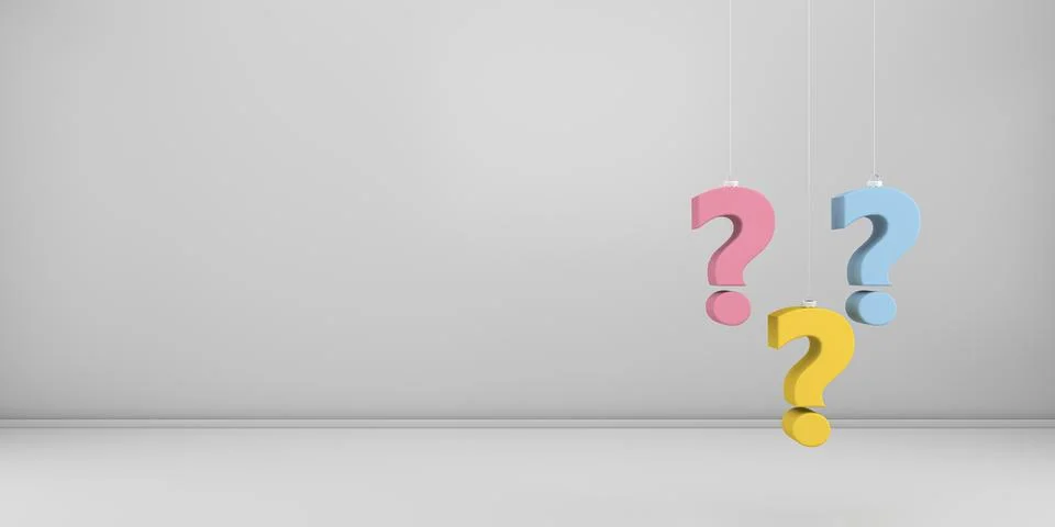 Interrogation sign hanged on the ceiling 3d rendering. 3d illustration Stock Illustration