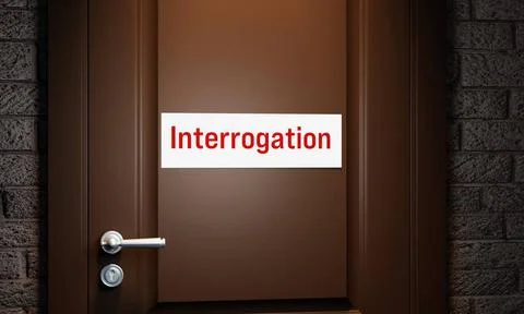  Interrogation sign. Interrogation sign. Brown door with a plate Interroga... Stock Photos