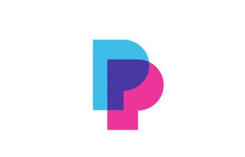 Intersected P letter logo icon for company. Blue and pink alphabet design for Stock Illustration