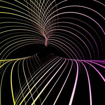 Intersecting abstract tunnels of chaotic colored lines on a black background. Stock Illustration