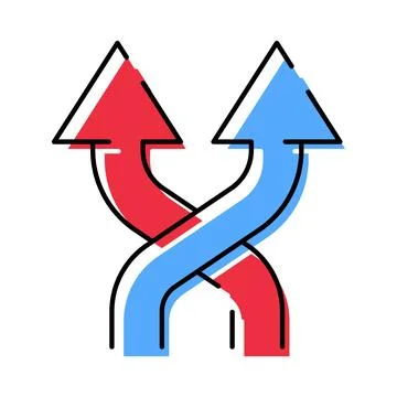Intersecting arrows representing direction choice and alternative paths Stock Illustration
