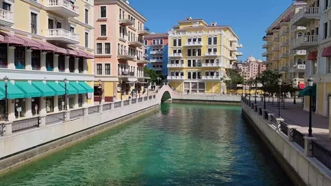 Intersecting Canals at Qanat Quartier, The Pearl Stock Footage 233492650