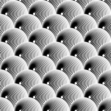 Intersecting circles abstract monochrome Repeatable pattern. Stock Illustration