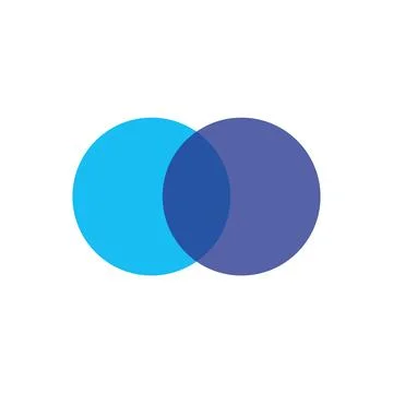Intersecting circles. Blue and cyan. Merge concept. Colored icon. Business Stock Illustration