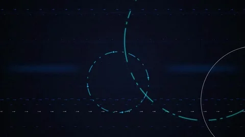 Intersecting circles glowing cyan dashed lines seamless loop motion Stock Footage 345075773