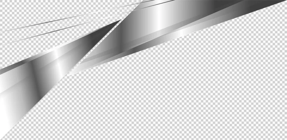 Intersecting diagonal ribbons floating on transparent backdrop showing silver Stock Illustration