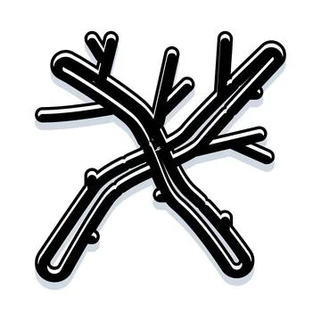 Intersecting dry branches creating minimalist snowflake symbol Stock Illustration