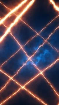 Intersecting fiery electric lines glowing over a dark blue smoky background,  Stockillustratie