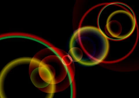 Intersecting glowing circles on a black background. Abstract illustration Stock Illustration