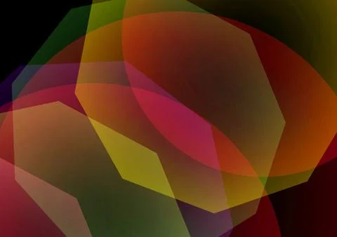 Intersecting glowing circles on a black background. Abstract illustration Stock Illustration