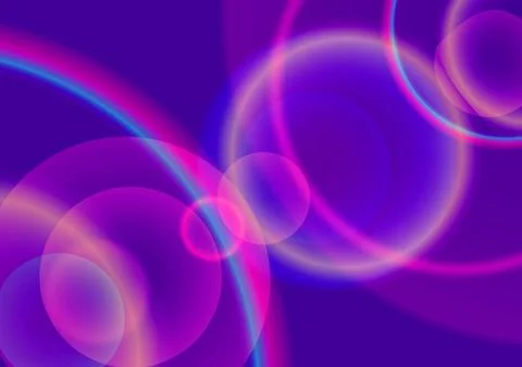 Intersecting glowing circles on a purple background. Abstract illustration Stock Illustration