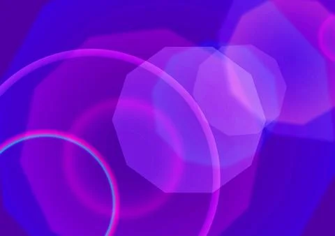 Intersecting glowing circles on a purple background. Abstract illustration Stock Illustration