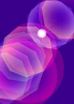 Intersecting glowing circles on a purple background. Abstract illustration Stock Illustration
