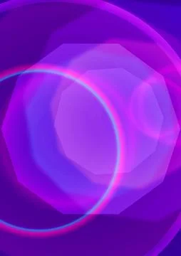 Intersecting glowing circles on a purple background. Abstract illustration Stock Illustration