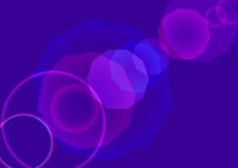 Intersecting glowing circles on a purple background. Abstract illustration Stock Illustration