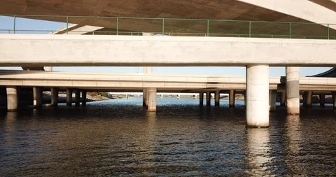 Intersecting Highways Over Water Stock Footage 123452178