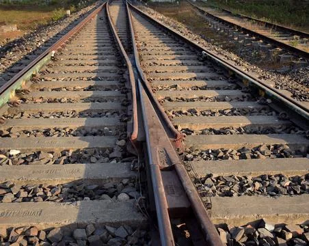 Intersecting lines of railway track Foto stock