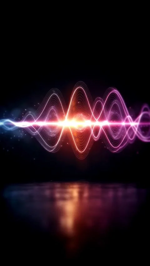 Intersecting Neon Sound Waves in Orange and Purple Colors on a Dark Background Stock Footage 313022348