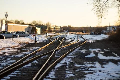 Intersecting railroads with a little snow coverage Foto stock