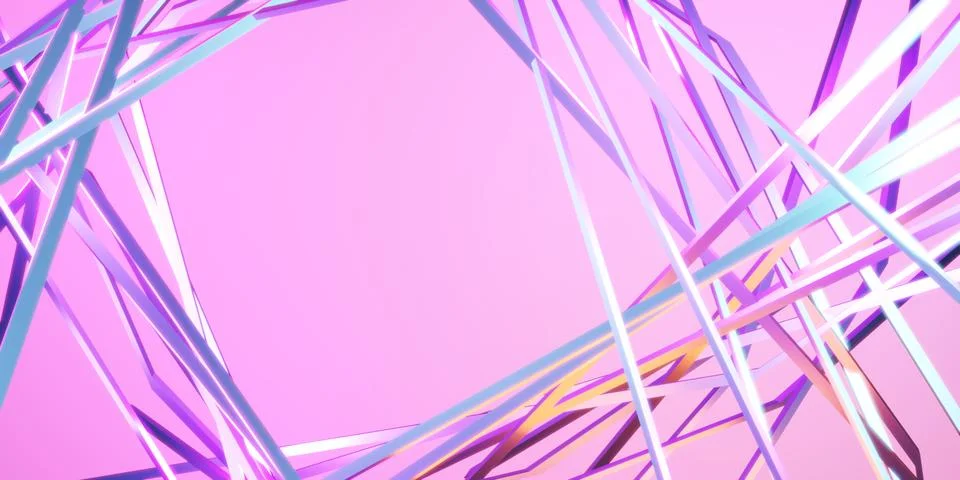 Intersecting straight lines background Rainbow reflective neon pink backdro.. Stock Illustration