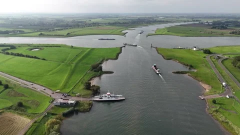 Intersection of 2 rivers Nederrijn and Amsterdams rijn kanaal in the Netherlands Stock Footage 254503667