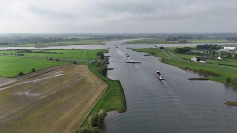 Intersection of 2 rivers Nederrijn and Amsterdams rijn kanaal in the Netherlands Stock Footage 254503757