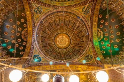 Intersection of 4 domes decorated with floral patterns, Muhammad Ali Mosque Stock Photos