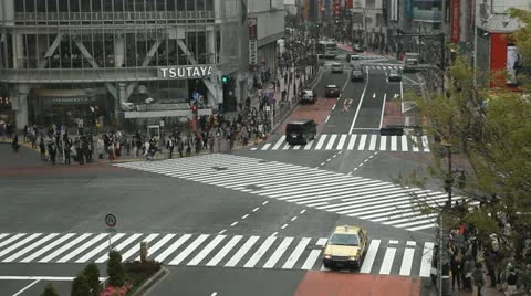 Intersection Aerial View Shot Hachiko Japan Shibuya Crossing Tokyo People Crowd Stock Footage 12423149