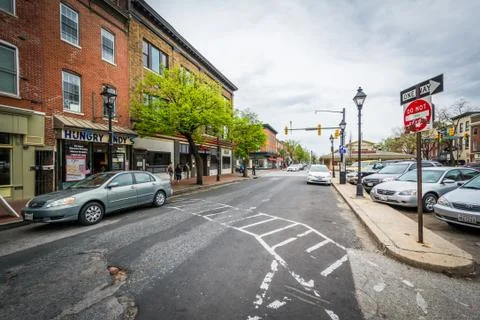 Intersection along Broadway in Fells Point, Baltimore, Maryland. Stock-Fotos