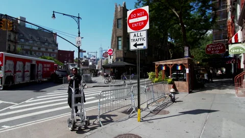 Intersection and pedestrian walk in Greenwich village neighbourhood, NYC Stock Footage 202355949