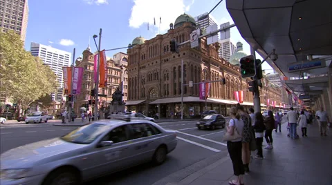 Intersection and Queen Victoria Building Stock Footage 36136709