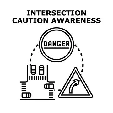Intersection caution awareness danger traffic rules Stock Illustration