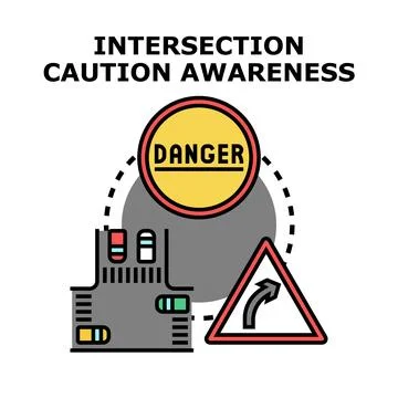 Intersection caution awareness danger traffic rules Illustration