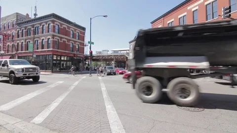 Intersection in Chicago's Wicker Park Stock Footage