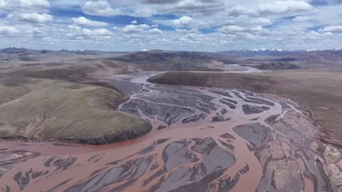 Intersection of Chumar Seven Ferry and Tongtian River in Yushu,Qinghai China Stock Footage 307470261