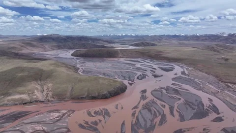 Intersection of Chumar Seven Ferry and Tongtian River in Yushu,Qinghai China Stock Footage 307470269