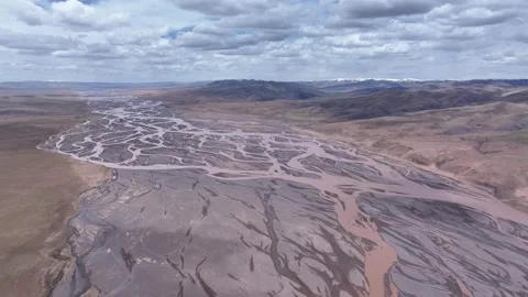 Intersection of Chumar Seven Ferry and Tongtian River in Yushu,Qinghai China Stock Footage 307470366