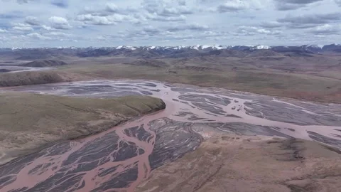 Intersection of Chumar Seven Ferry and Tongtian River in Yushu,Qinghai China Stock Footage 307470719