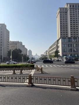 The intersection of city streets and high-rise buildings Stock Photos
