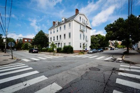 An intersection in College Hill, Providence, Rhode Island. Stock Photos