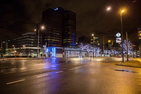 Intersection crossroad in city at night Stock Footage 72587899