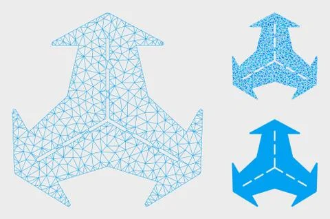 Intersection Directions Vector Mesh Network Model and Triangle Mosaic Icon Stock Illustration