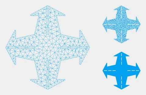 Intersection Directions Vector Mesh Network Model and Triangle Mosaic Icon Ilustração Stock